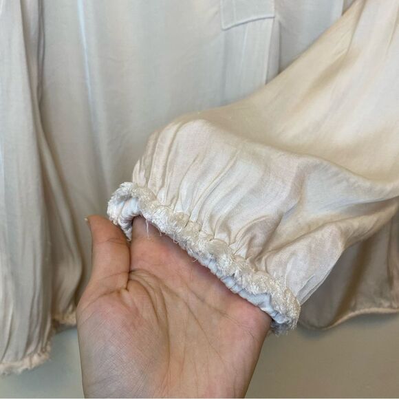 Raquel Allegra | Snap Button V-Neck Long Sleeve Poet Blouse in Ivory Sz 3 Large - Picture 10 of 15